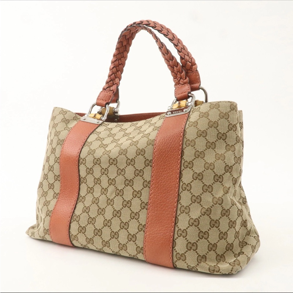 Gucci bamboo Beige and Tan Tote Bag 11”x15”x5” drop 9 1/2” - Picture 3 of 15